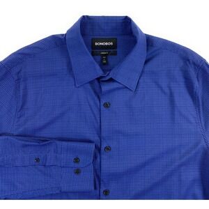 Bonobos Men's Standard Fit Nylon Stretch Navy Blue Geometric‎ Shirt Large Long